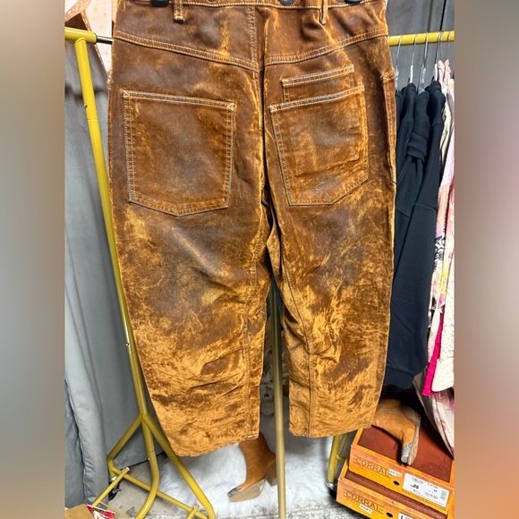 Free People We the Free Moxie Flocked Pull-On Barrel Jeans in Burnt Rust - Picture 8 of 9